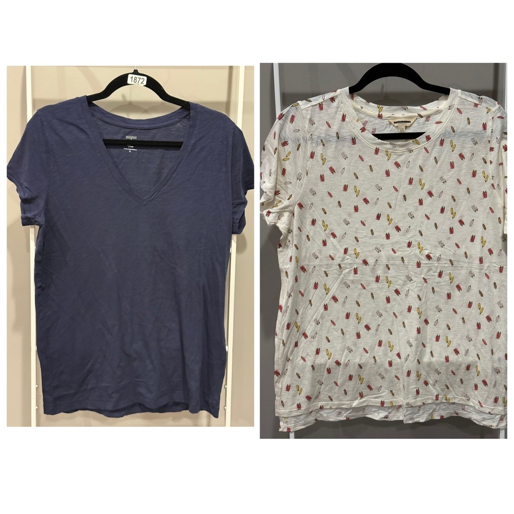 J.Crew/Lucky Brand Slub Cotton V-Neck Navy Blue & Popsicle Tee Large